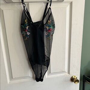 Elegant Black Embroidered Bodysuit size L